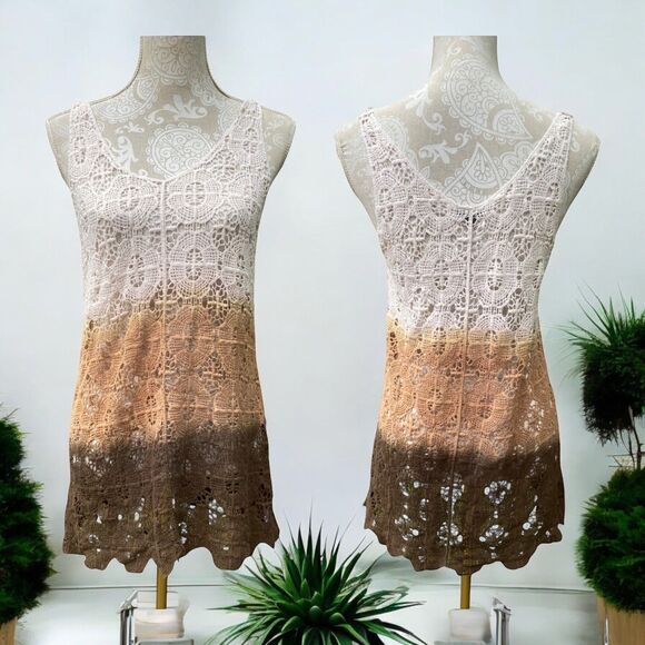 COCO + CARMEN Crochet Cotton Ombre Tunic Tank Top L/XL Boho Festival Beach - Picture 1 of 16